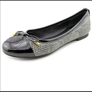 Tory Burch Ballet Tribal Smoke Flat Verbena Snake Bow Round Cap Toe